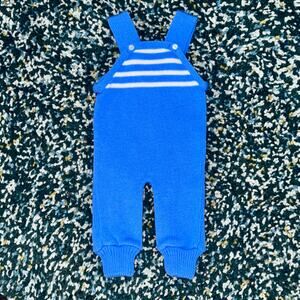 Handmade Infant Blue & White Knit Overalls